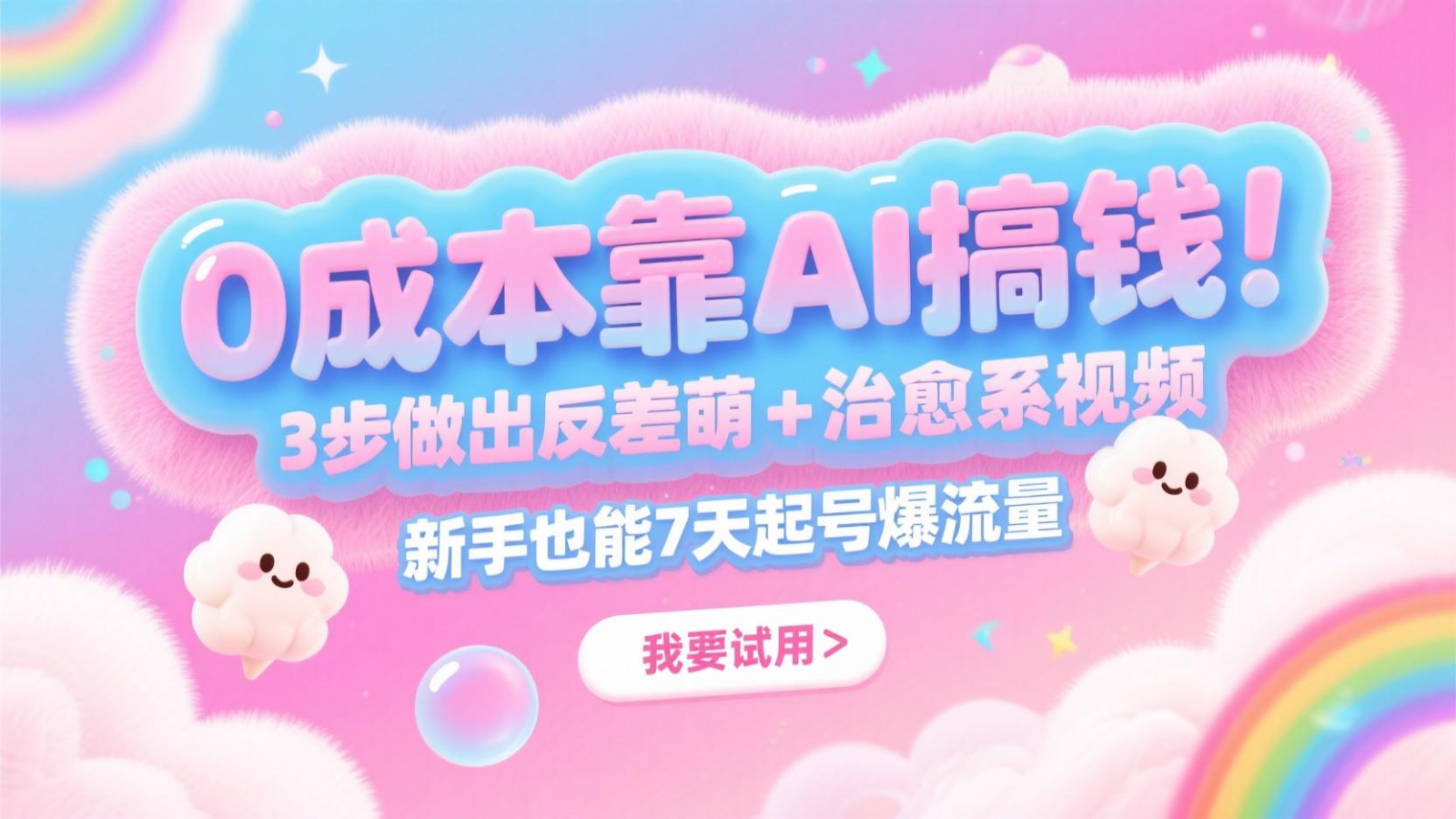 0成本靠AI搞钱！3步做出反差萌+治愈系视频，新手也能7天起号爆流量，月入5位数-云网创