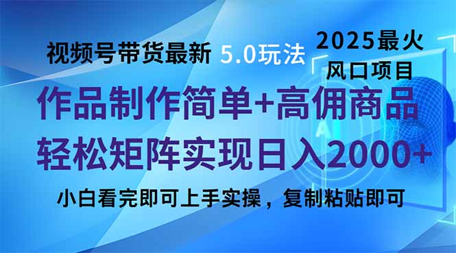 视频号带货最新5.0玩法，作品制作简单，当天起号，复制粘贴，轻松矩阵…-云网创