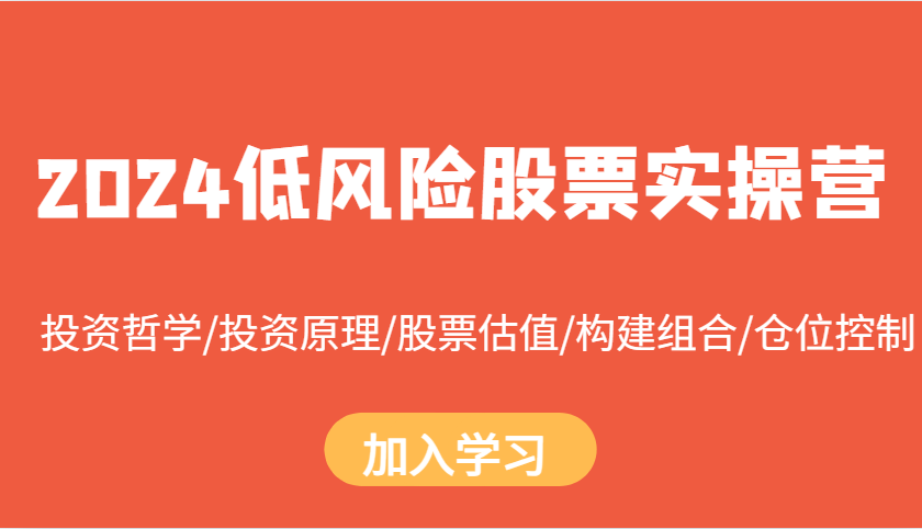 2024低风险股票实操营：投资哲学/投资原理/股票估值/构建组合/仓位控制-云网创