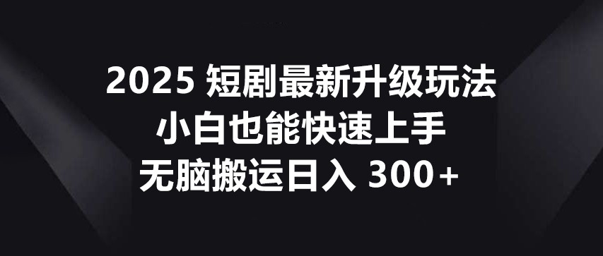 2025短剧最新升级玩法，小白也能快速上手，无脑搬运日入300+-云网创