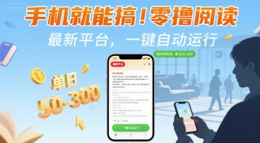 手机就能搞!零撸阅读挂G,最新平台,一键自动运行,随时随地挣,单日50-3张+【揭秘】