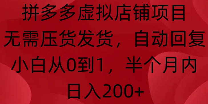 拼多多虚拟店铺项目，无需压货发货，自动回复，小白从0到1，半个月内日入200+【揭秘】-云网创