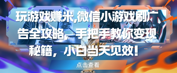 玩游戏挣米，微信小游戏刷广告全攻略，手把手教你变现秘籍，小白当天见效-云网创