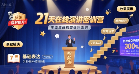 21天在线演讲密训营，王牌演讲招商课程系统-云网创