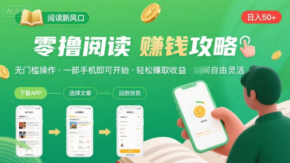零撸阅读新风口,无门槛轻松挣,一部手机,日入 50-3张【揭秘】