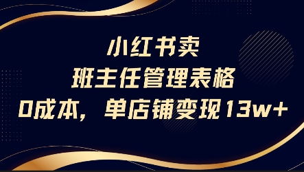 小红书卖班主任管理表格，0成本单店变现13w-云网创