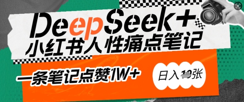 AI赋能小红书爆款秘籍：用DeepSeek轻松抓人性痛点，小白也能写出点赞破万的吸金笔记，日入多张-云网创