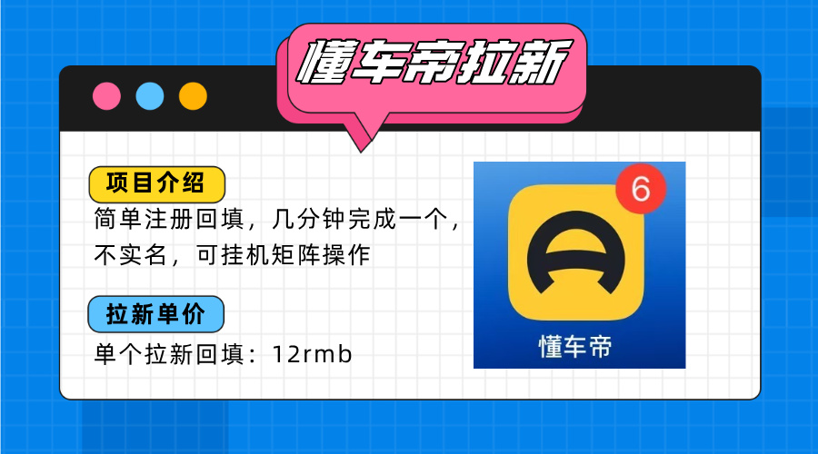 懂车帝邪修拉新玩法，简单注册回填，不sm，单个拉新12rmb，轻松日入200+-云网创