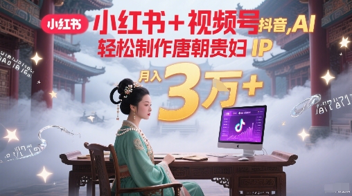 小红书+视频号+抖音，AI轻松制作唐朝贵妇IP，每天30分钟，轻松产出N条，月入3W+-云网创