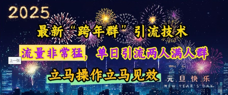 最新“跨年群”引流,流量非常猛,单日引流两人满人群,立马操作立马见效【揭秘】