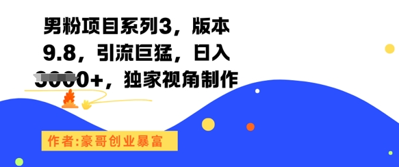 男粉项目系列3，版本9.8，引流巨猛，日入1k+，独家视角制作-云网创