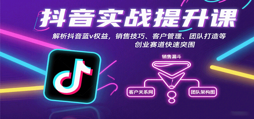 抖音实战提升课：解析抖音蓝v权益，销售技巧、客户管理、团队打造等创业赛道快速突围-云网创