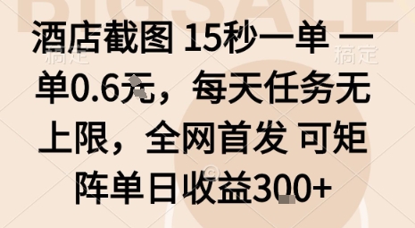 酒店截图15秒一单，一单0.6米，每天任务无上限，全网首发可矩阵单日收益3张【揭秘】-云网创