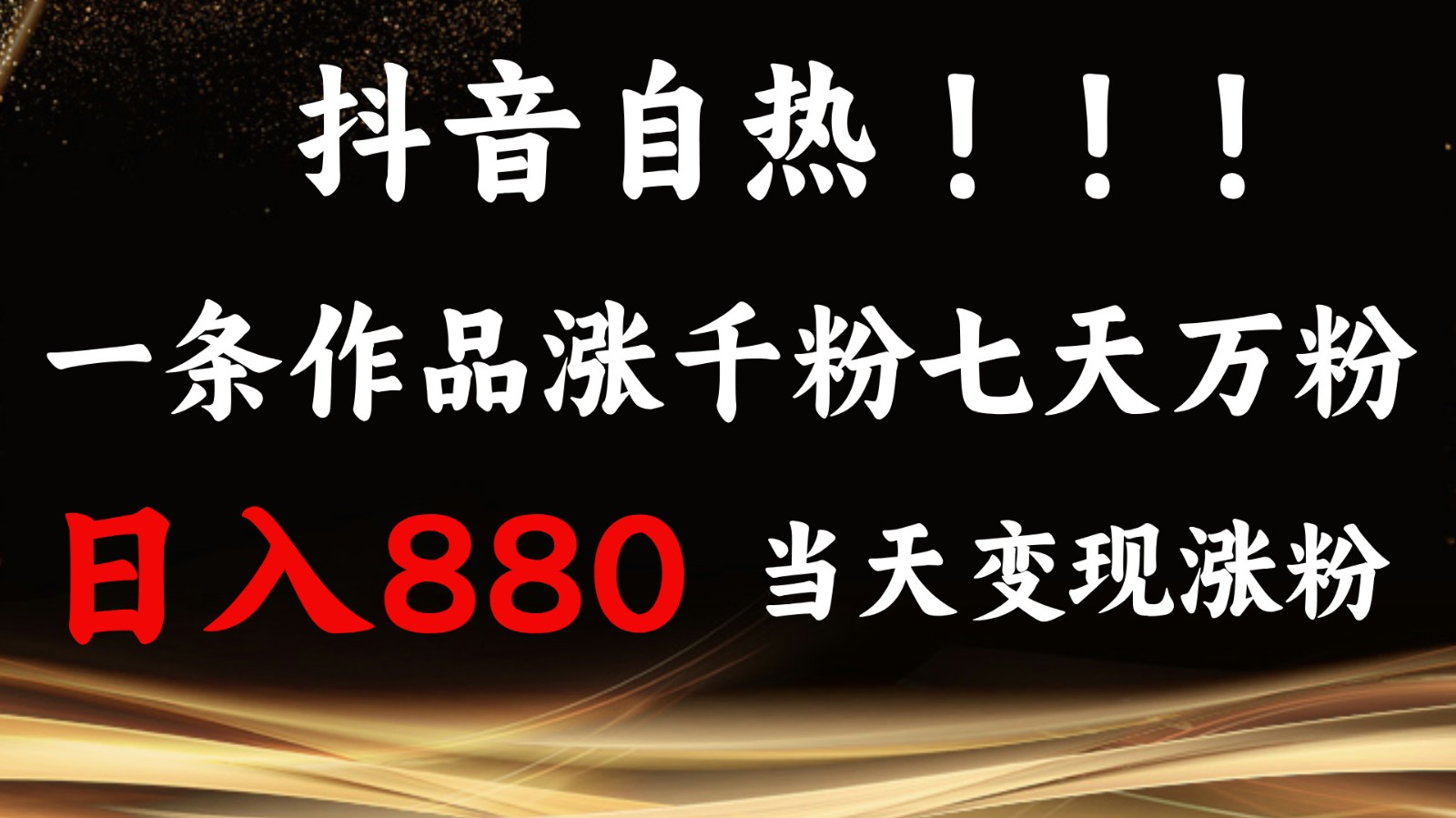 抖音小红书自热，一条作品1000粉，7天万粉，单日变现880收益-云网创
