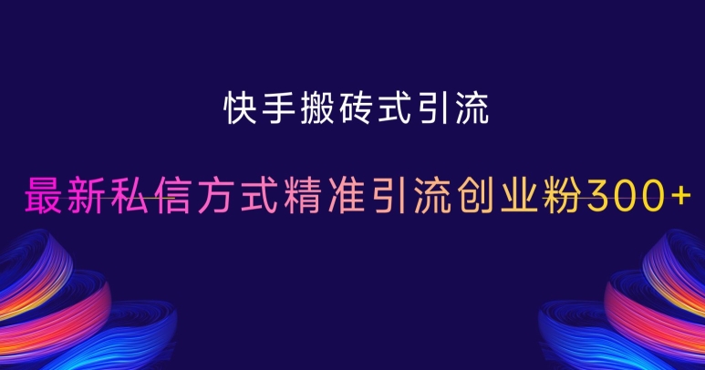 快手搬砖式引流，最新私信方式精准引流创业粉300+-云网创