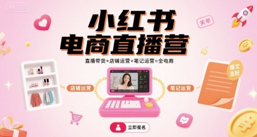 小红书电商直播营，直播带货+店铺运营+笔记运营=全电商-云网创