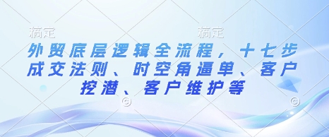 外贸底层逻辑全流程，十七步成交法则、时空角逼单、客户挖潜、客户维护等-云网创