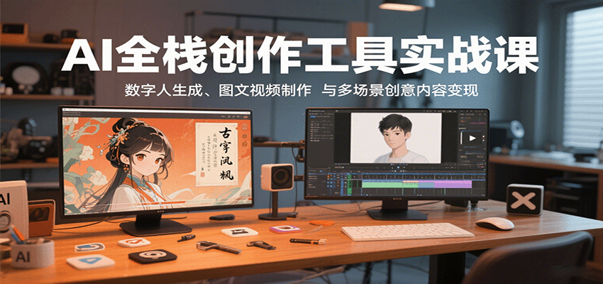 AI全栈创作工具实战课：数字人生成、图文视频制作与多场景创意内容变现-云网创