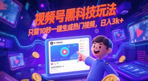 视频号黑科技玩法，只需10秒一键生成热门视频，日入3k+【揭秘】-云网创