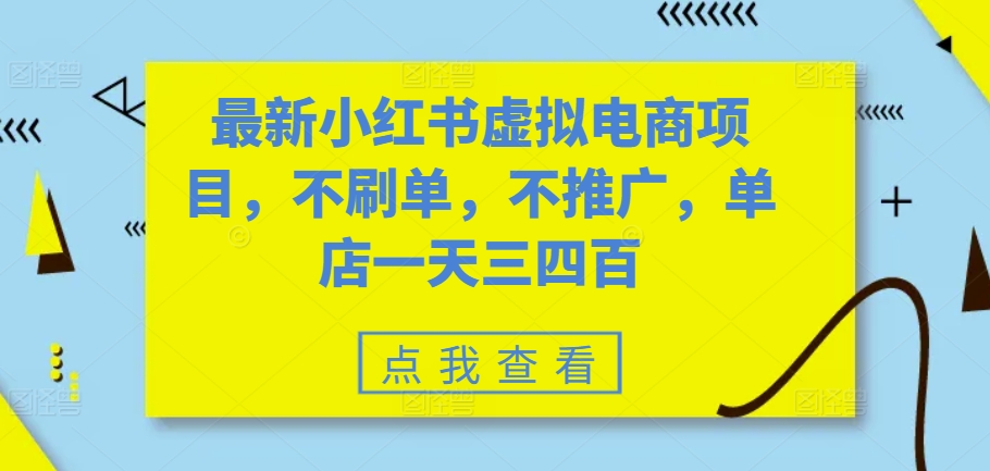 最新小红书虚拟电商项目，不刷单，不推广，单店一天三四百-云网创