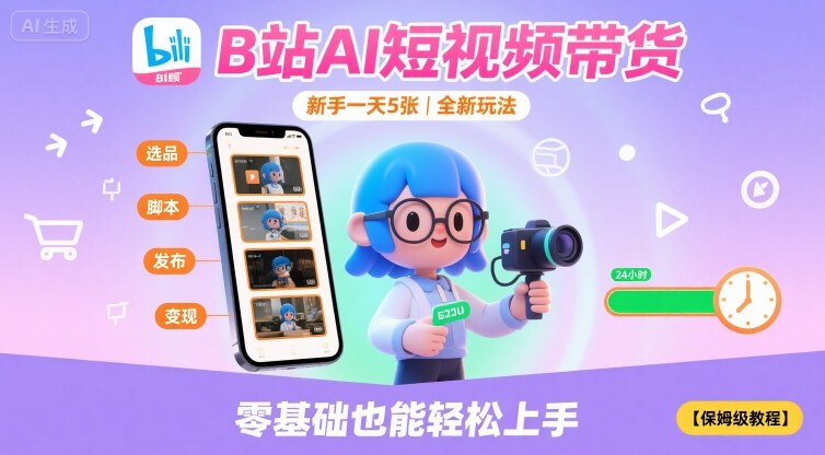 B站AI短视频带货，新手一天5张，全新玩法【保姆级教程】-云网创