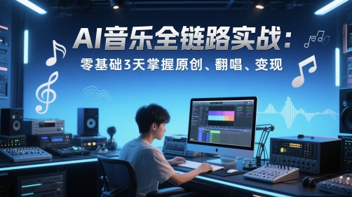 AI音乐全链路实战变现课：零基础3天掌握原创、翻唱、变现-云网创