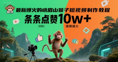 最新爆火的峨眉山猴子短视频制作教程，条条点赞10w+，谁做谁火【教程+提示词】-云网创