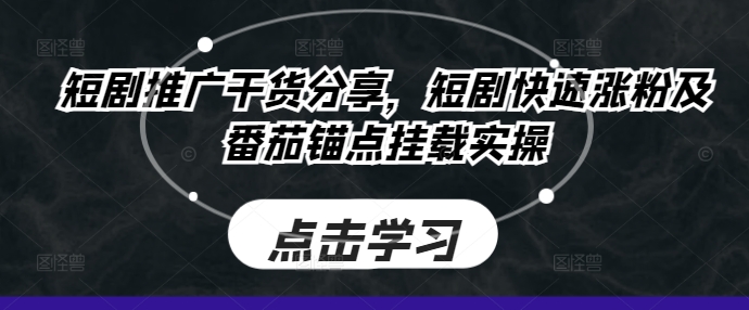 短剧推广干货分享，短剧快速涨粉及番茄锚点挂载实操-云网创