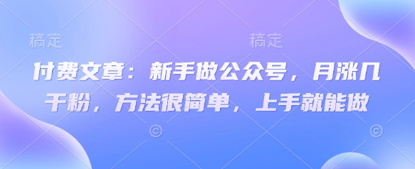 付费文章：新手做公众号，月涨几干粉，方法很简单，上手就能做-云网创