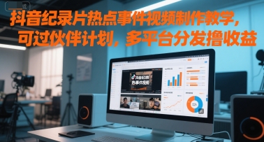 抖音纪录片热点事件视频制作教学，可过伙伴计划，多平台分发撸收益-云网创