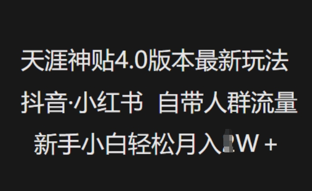 天涯神贴4.0版本最新玩法,抖音·小红书自带人群流量,新手小白轻松月入过W