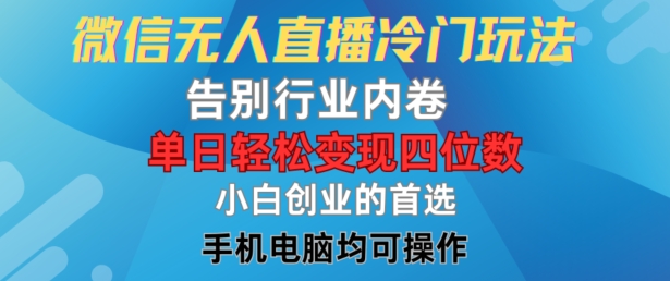 微信无人直播冷门玩法，告别行业内卷，单日轻松变现四位数，小白的创业首选【揭秘】-云网创