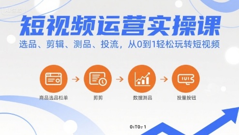 短视频运营实操课,选品、剪辑、测品、投流,从0到1轻松玩转短视频