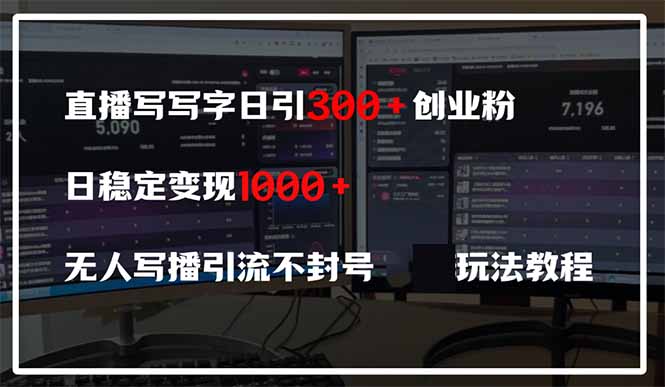 直播写写字日引300+创业粉，日稳定变现600+无人写播引流不封号，玩法教程-云网创