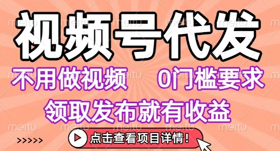 视频号代发，不用剪辑不用做视频，0门槛要求，领取发布就有收益，任务没有无上限，小白轻松上手【揭秘】-云网创