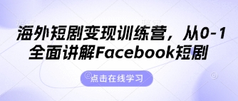 海外短剧变现训练营,从0-1全面讲解Facebook短剧