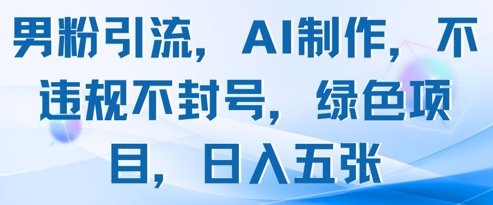 男粉引流，AI制作，不违规不封号，绿色项目，日入五张-云网创