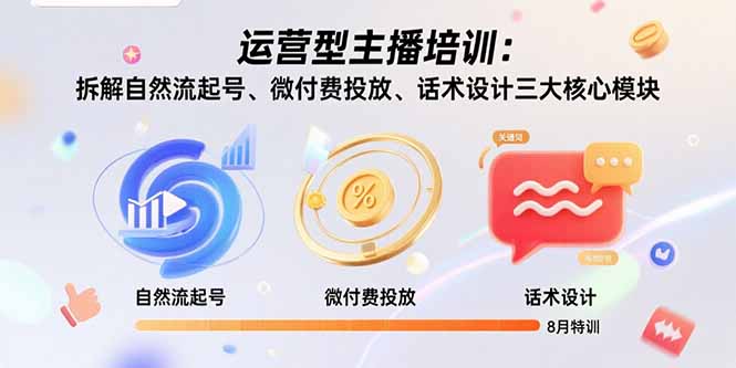 运营型主播培训：拆解自然流起号、微付费投放、话术设计三大核心模块-8月-云网创
