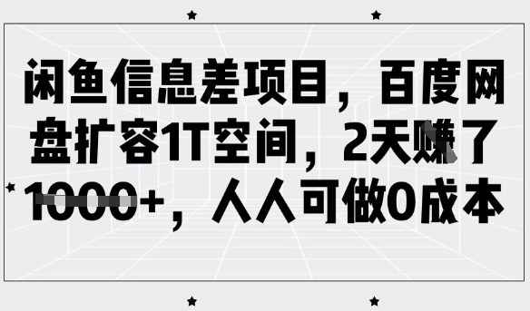 闲鱼信息差项目，百度网盘扩容1T空间，2天收益1k+，人人可做0成本-云网创