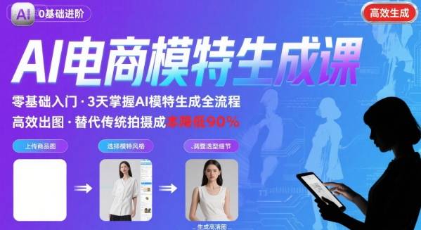 AI模特进阶课程，0基础高效生成逼真电商模特图-云网创