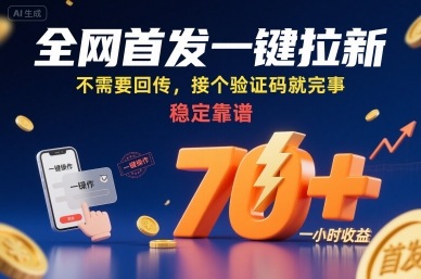 全网首发一键拉新项目,不需要回传,接个验证码就完事,稳定靠谱,一小时收益70+【揭秘】