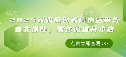 2025新版原创微信小店带货者实操课，教你微信开小店-云网创