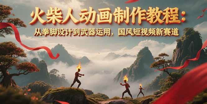 火柴人动画制作教程：从拳脚设计到武器运用，国风短视频新赛道-云网创