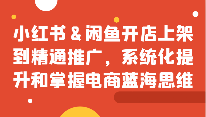 小红书&闲鱼开店上架到精通推广，系统化提升和掌握电商蓝海思维-云网创