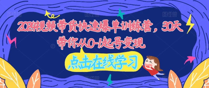 2024视频带货快速爆单训练营，30天带你从0-1起号变现-云网创