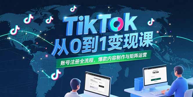 TikTok从0到1变现课，账号注册全流程，爆款内容制作与矩阵运营-云网创