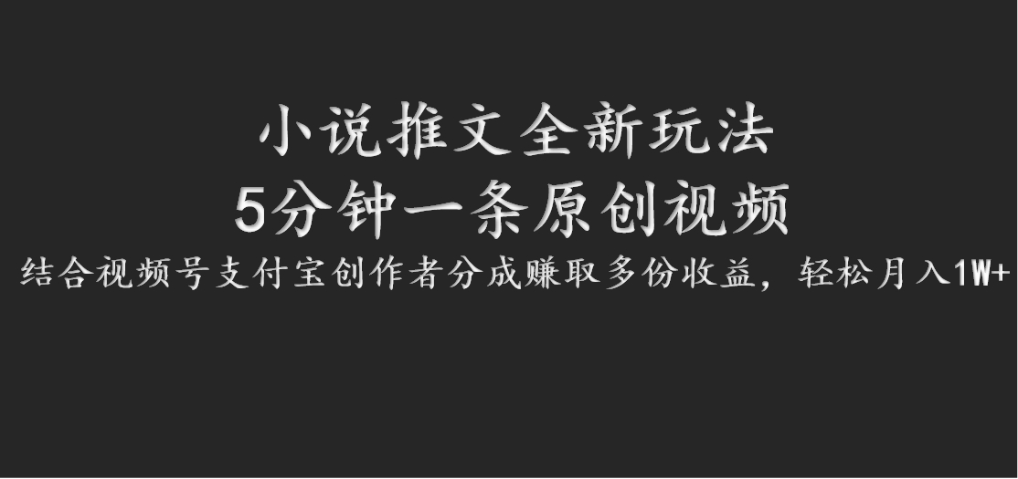 小说推文全新玩法，5分钟一条原创视频，结合视频号支付宝创作者分成赚取多份收益-云网创