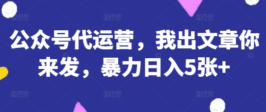 公众号代运营，我出文章你来发，暴力日入5张+【揭秘】-云网创