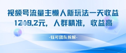 视频号流量主懒人新玩法,一天收益1k,人群精准收益高