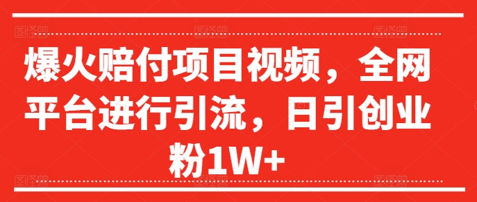 爆火赔付项目视频，全网平台进行引流，日引创业粉1W+【揭秘】-云网创